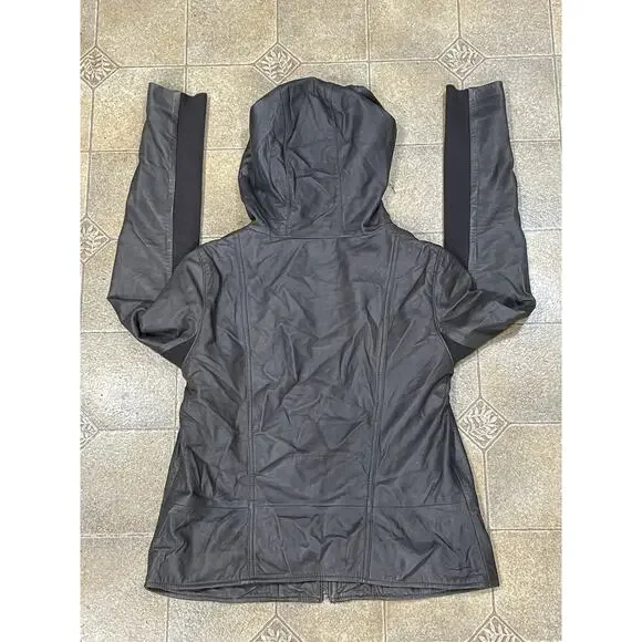 Hinge Brown Leather Jacket Hoodie Size Medium Zipper Pockets -Classy Comfort - Picture 4 of 13